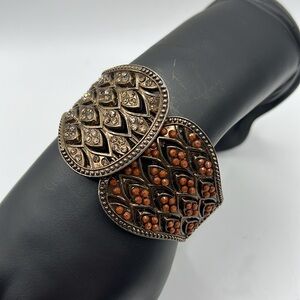 Vintage Hinge Bracelet Bangle Silver Tone Brown Womens Jewelry Boho MCM